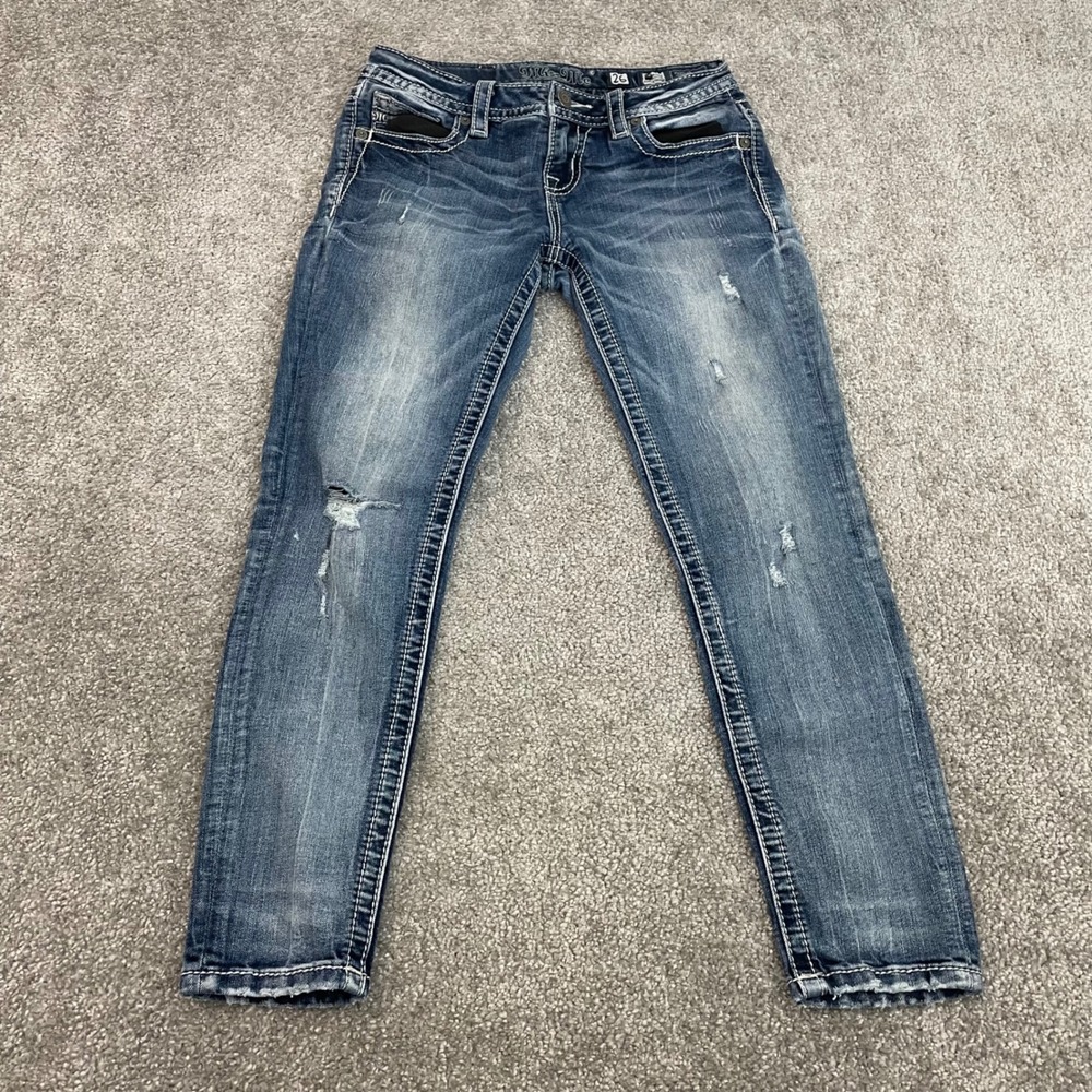 Miss Me Jeans Womens 28 Y2K Distressed Low Rise Ankle Skinny (Size Tag 26)